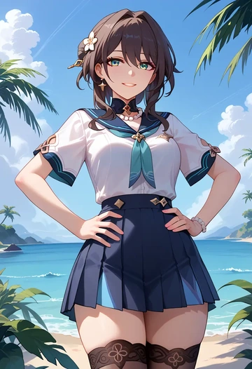 star rail,ruan mei,jk uniform, stockings  - AI generated anime art